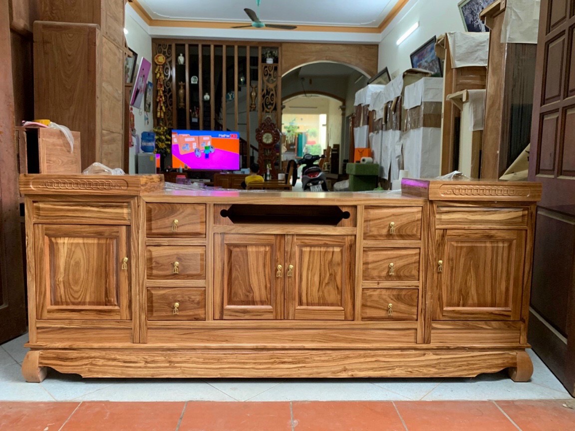 Kệ Tivi Thiết Kế Cổ Điển Gỗ Hương Xám