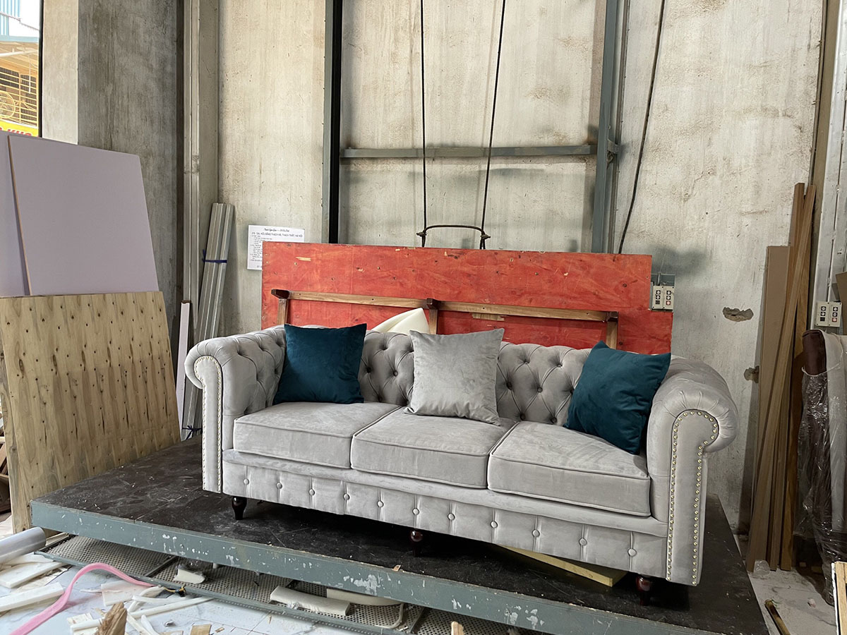 Bộ Sofa Văng Tân Cổ Điển Dài 2m Màu Xám
