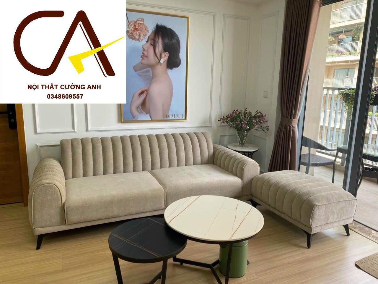 Sofa Văng Phòng Khách Dài 2m Bọc Nỉ