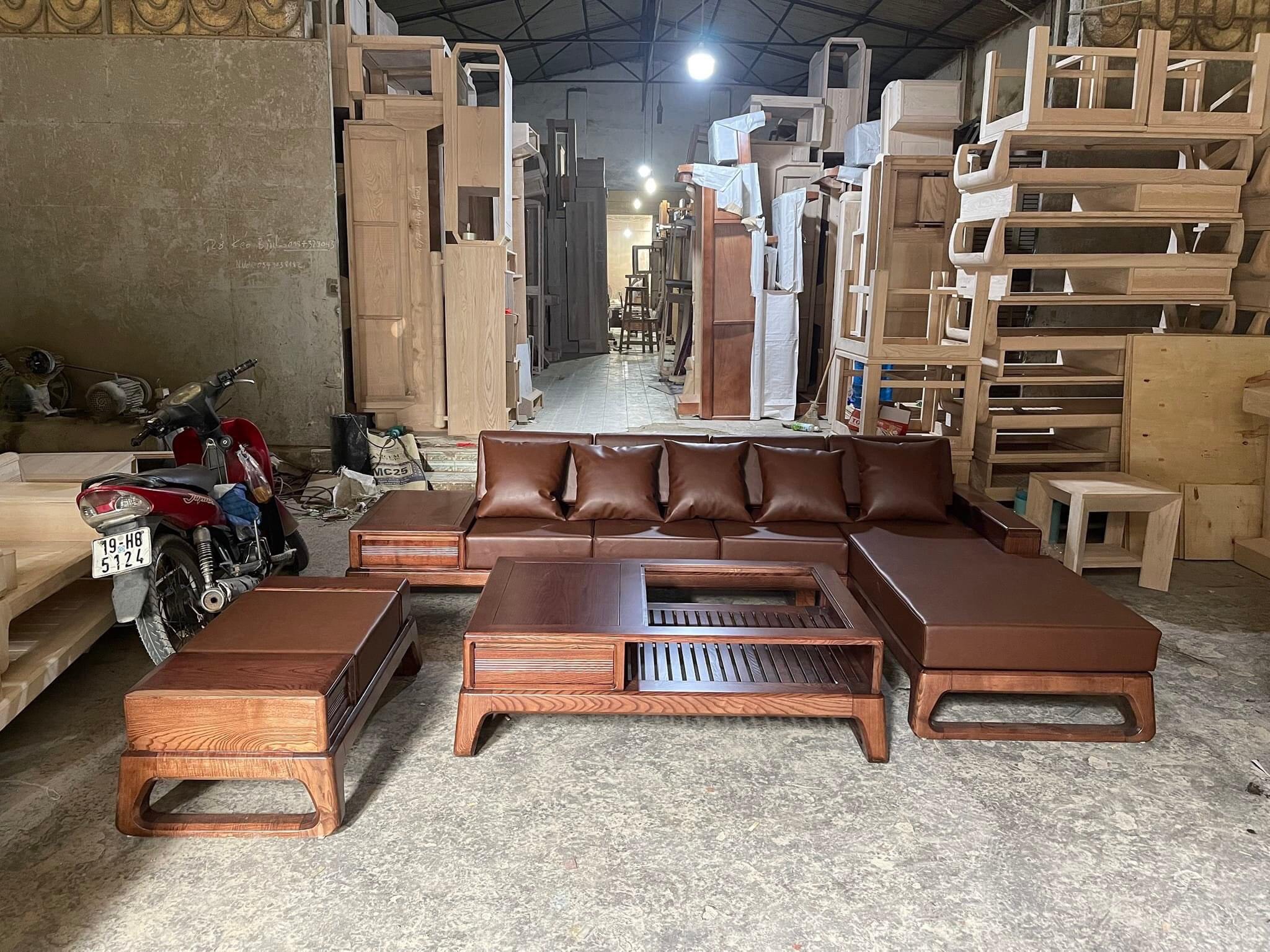 Bộ bàn ghế sofa gỗ phòng khách chân quỳ góc giá rẻ