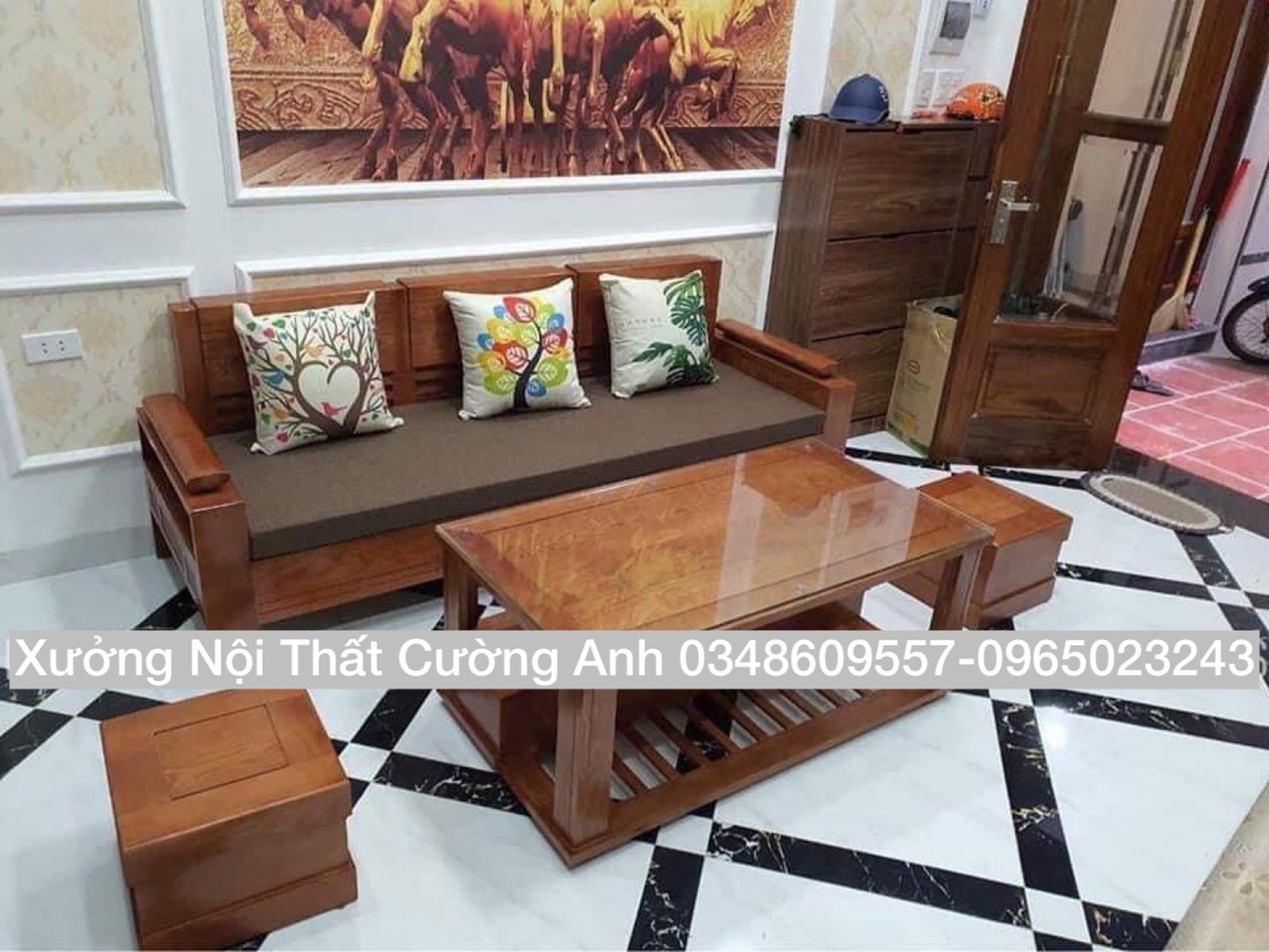 Bộ Bàn Ghế Sofa Gỗ Phòng Khách Giá Rẻ Mới 2025 Gỗ Sồi Tự Nhiên