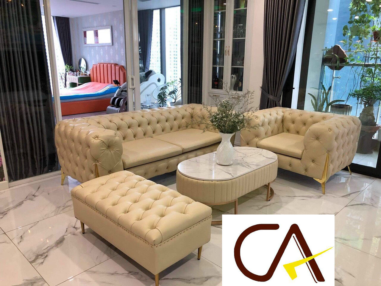 Sofa tân cổ điển rít cúc đẹp cho mọi phòng khách