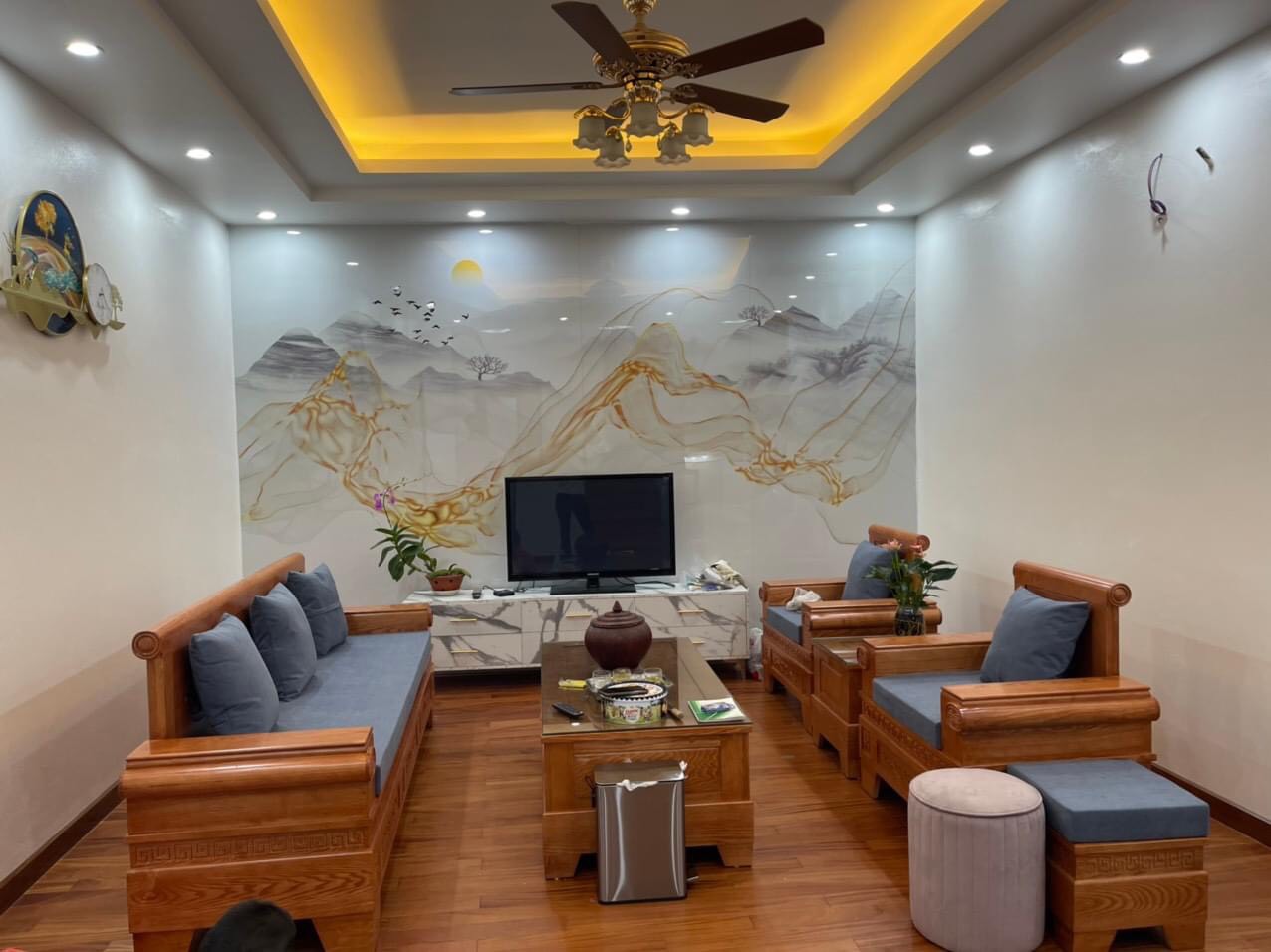 Bộ sofa gỗ phòng khách 7 món gỗ sồi