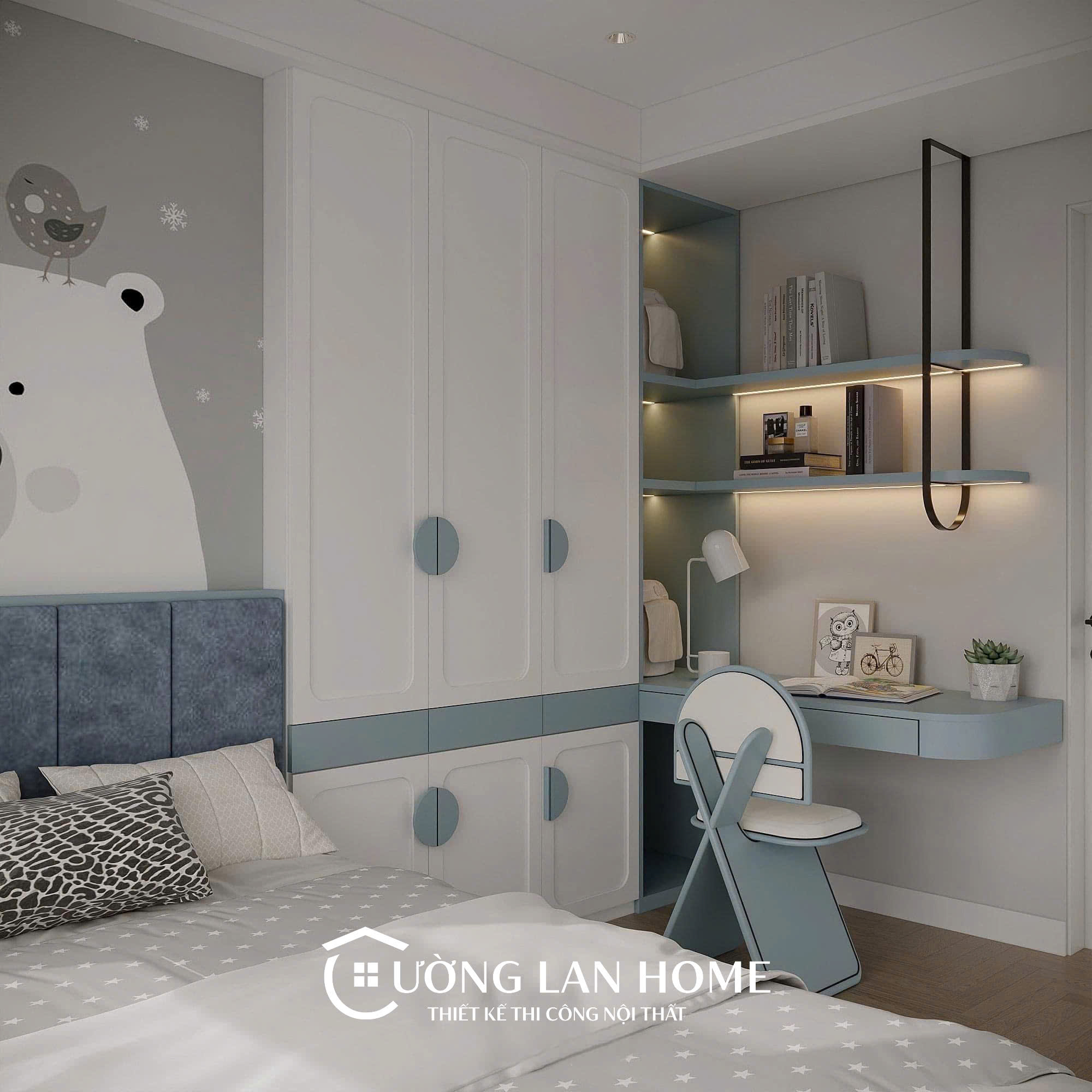 Thi công nội thất phòng ngủ giường tủ quần áo cho bé